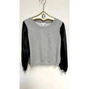 Whiteroom+Cactus Womens Gray Black Faux Leather Sleeves Sweatshirt Size Large